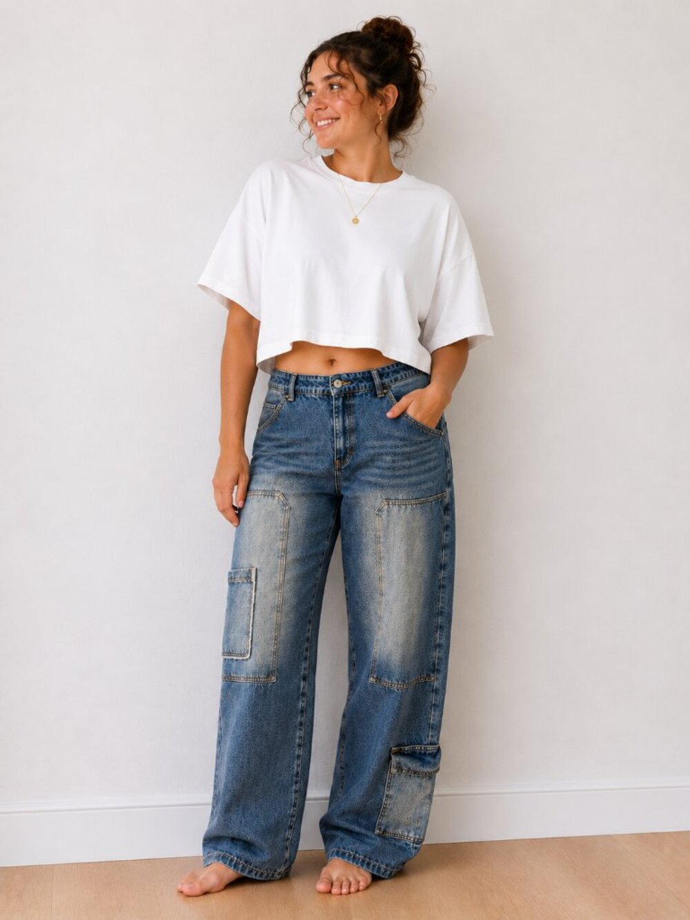 Fashion Nova Women's Faded Blue Wide-Leg Jeans